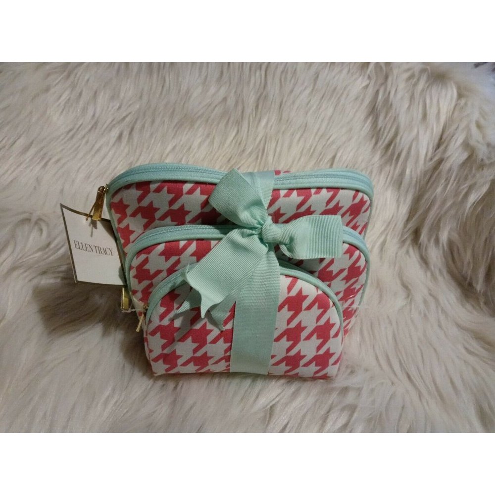 Ellen Tracy 3 Pc Cosmetic Bag Set, Purse Size Makeup Bag Toiletry Organizer Zip